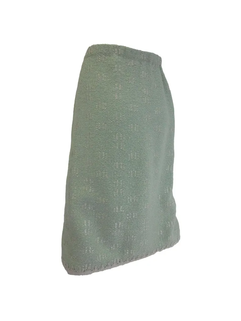 1970s Adolfo Mint Green Wool Knit Skirt and Jacket