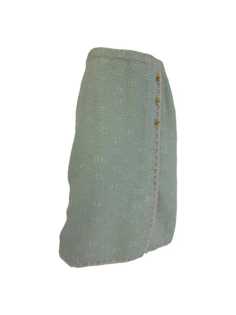 1970s Adolfo Mint Green Wool Knit Skirt and Jacket