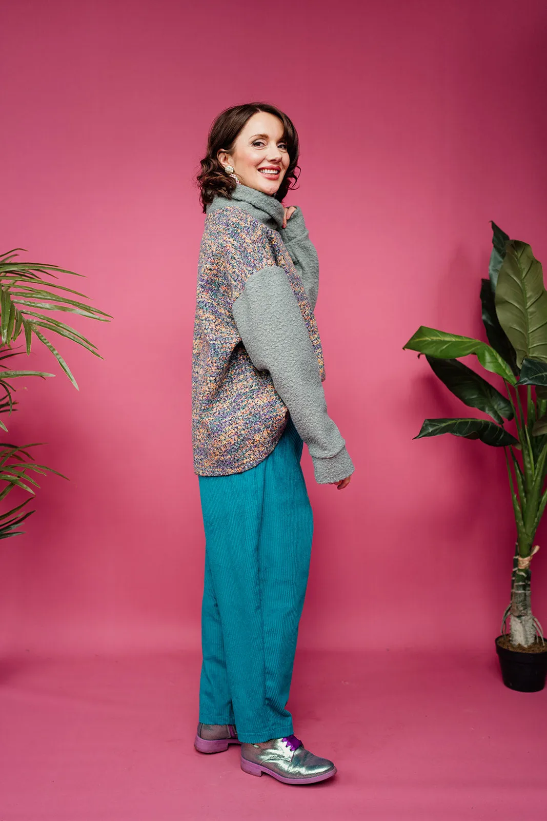 Ankle Grazer Trousers in Teal Cord