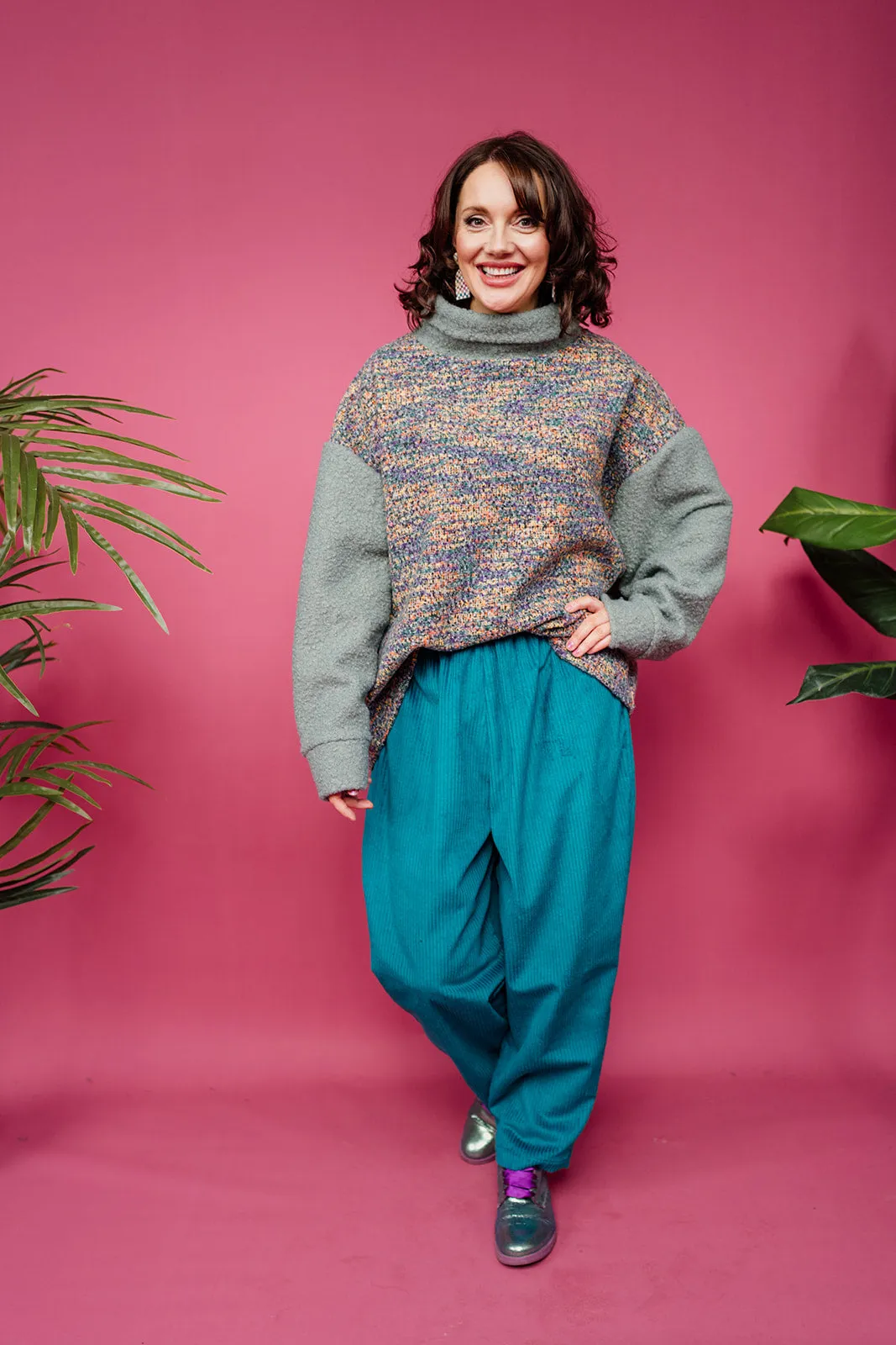 Ankle Grazer Trousers in Teal Cord