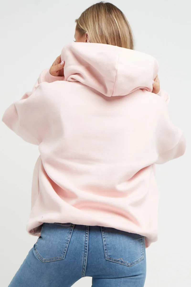 BABY PINK YOGA SLOGAN OVERSIZED HOODIE