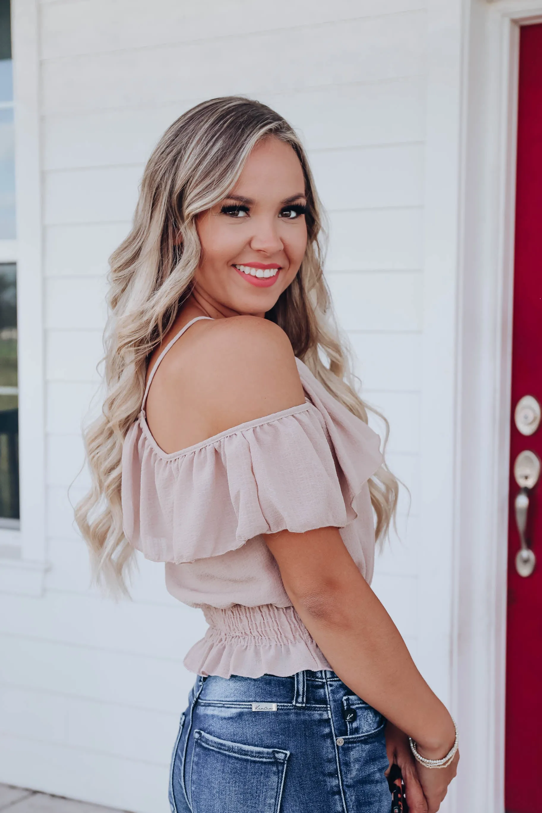 Britney Cropped Cold Shoulder Top - Mocha