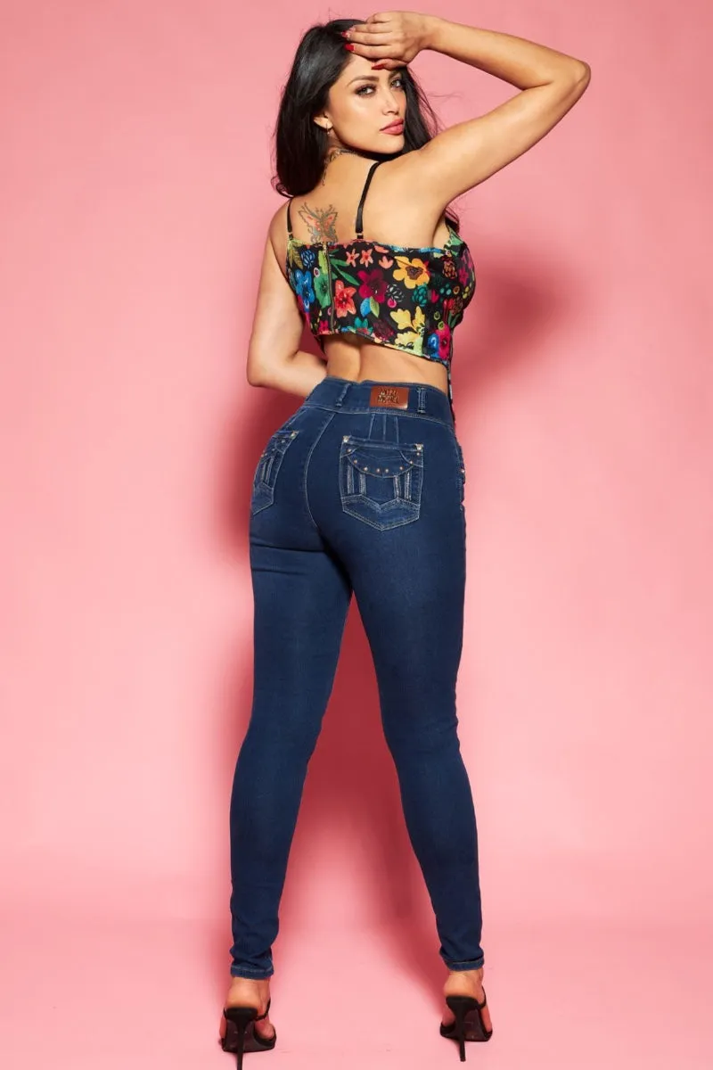 Brittney High Waist Studded Push Up Jeans