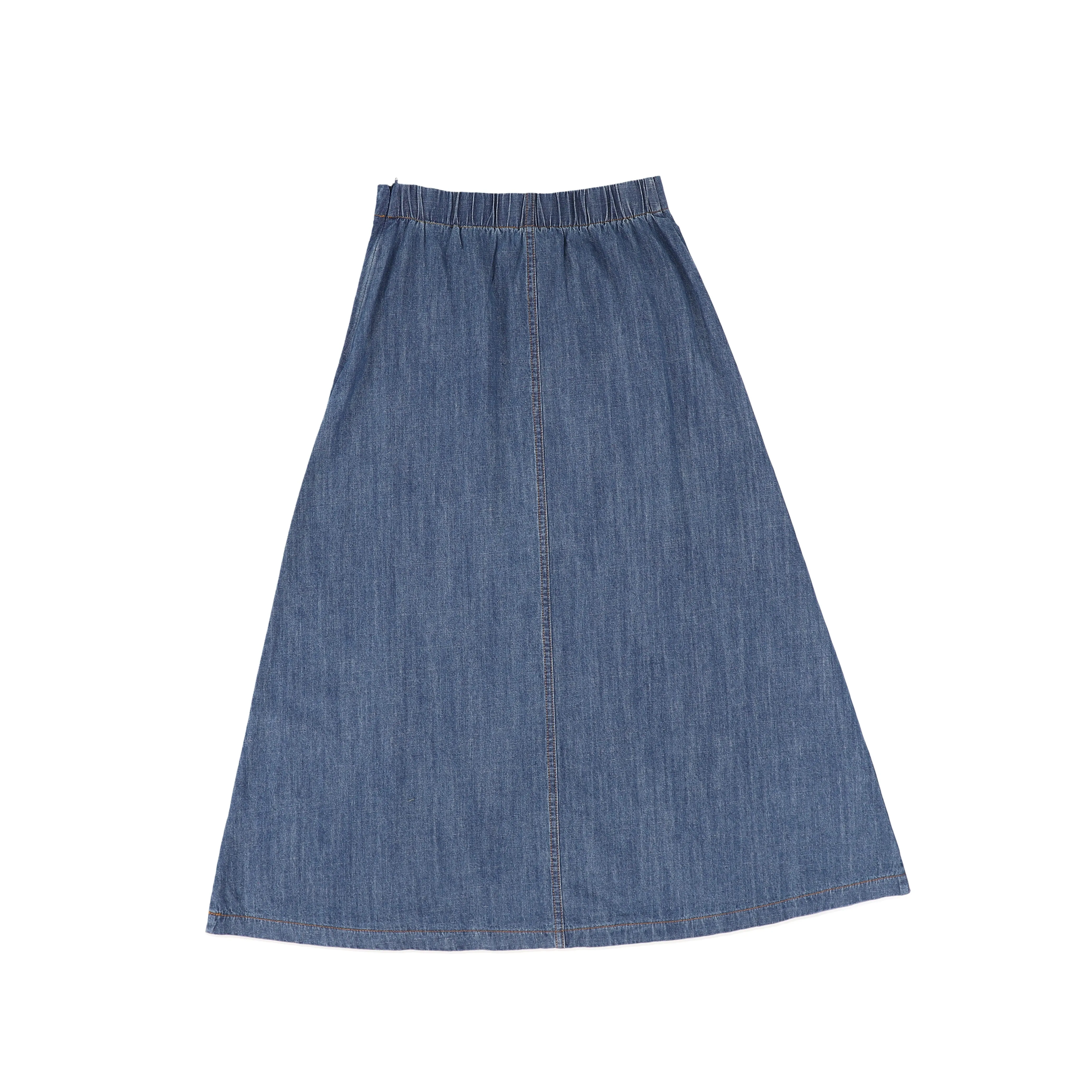 C14165-DENIM POCKET MIDI SKIRT-Denim