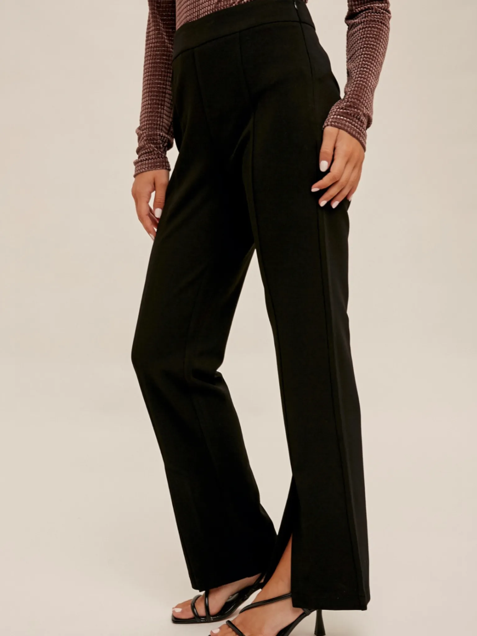 Courtney Front Slit Pants - Black