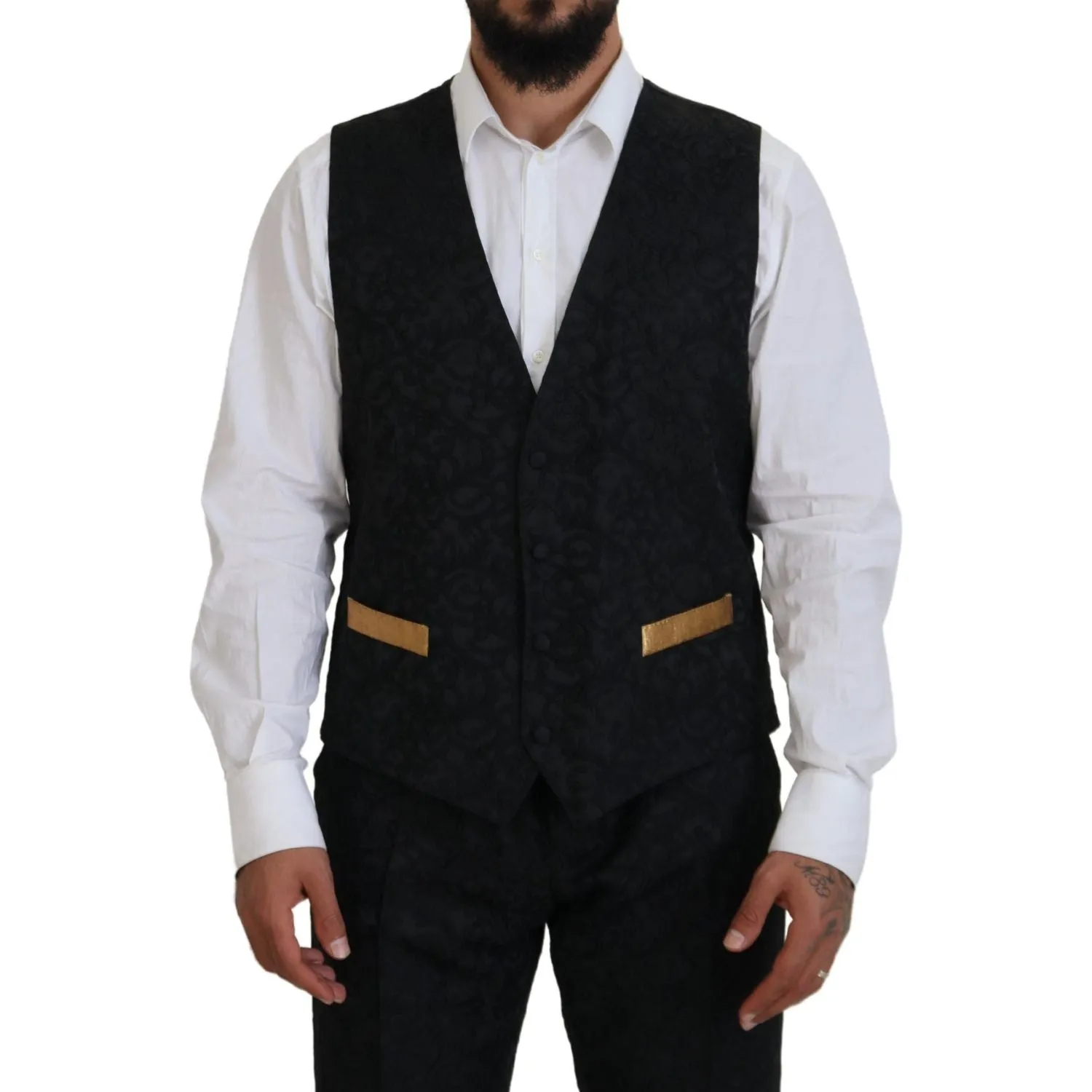 Dolce & Gabbana Elegant Black & Gold Slim Fit 3 Piece Suit