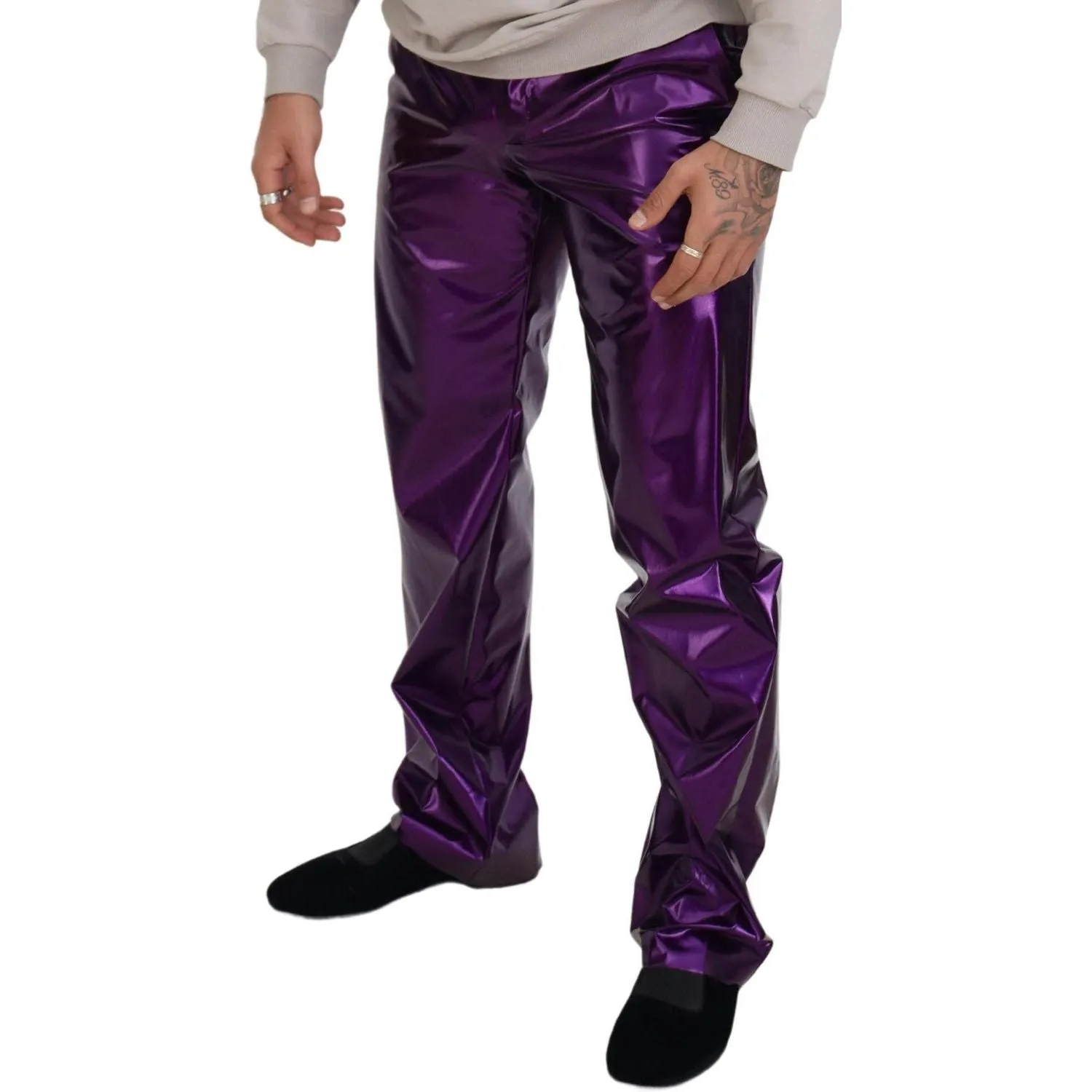 Dolce & Gabbana Elegant Shining Purple Straight Fit Pants