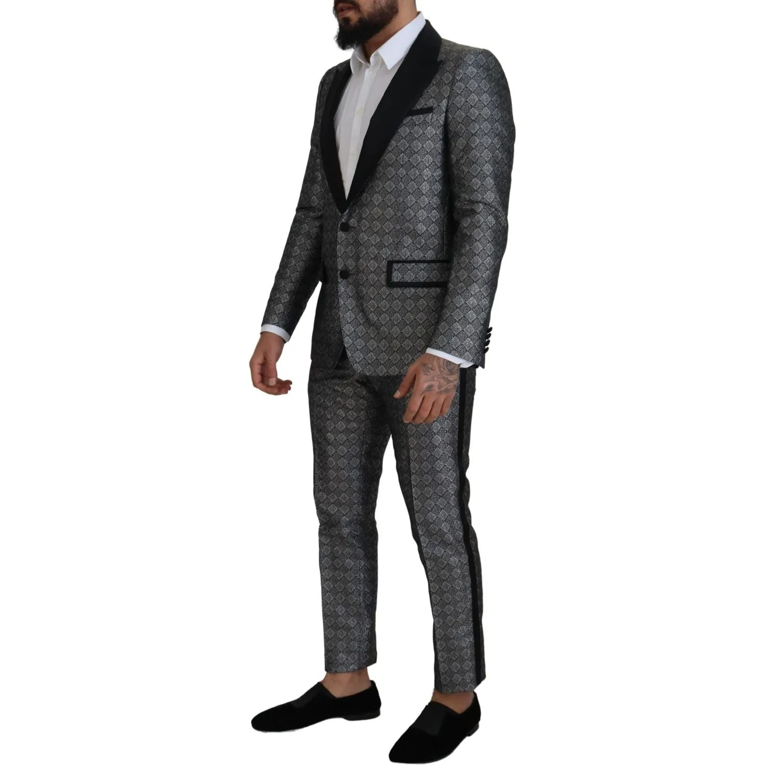 Dolce & Gabbana Elegant Silver Patterned Slim Fit Suit