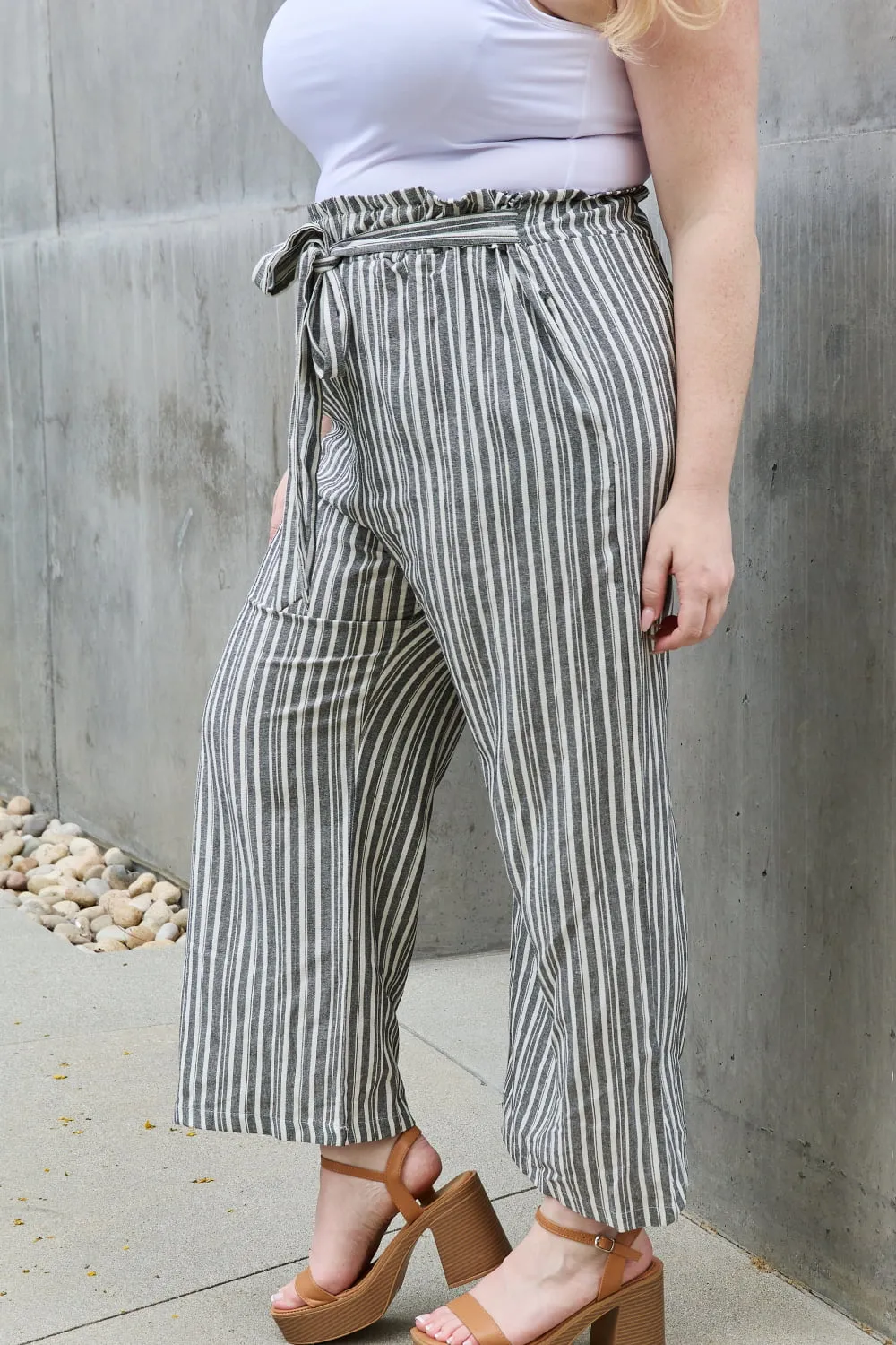 Find Your Path Full Size Paperbag Waist Striped Culotte Pants