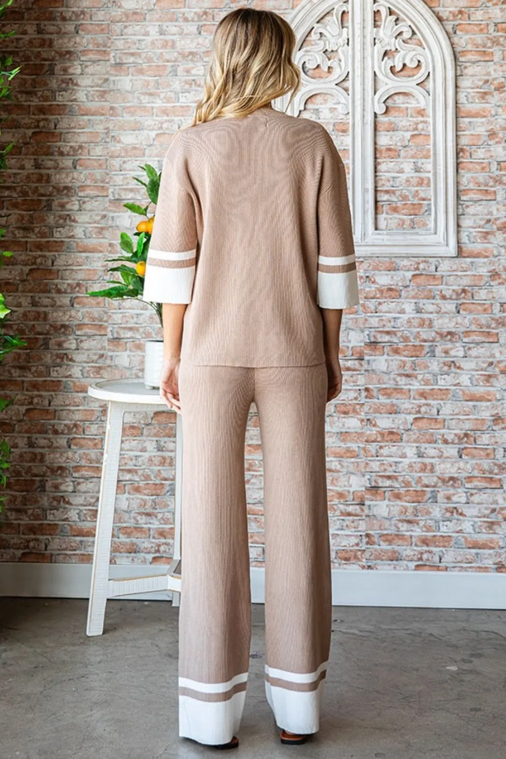 First Love Contrast Ribbed Knit Pants 2-5 Day Shipping