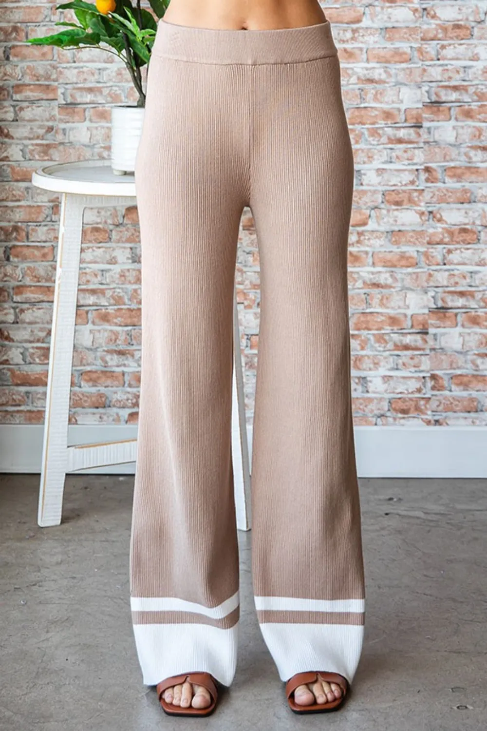 First Love Contrast Ribbed Knit Pants 2-5 Day Shipping