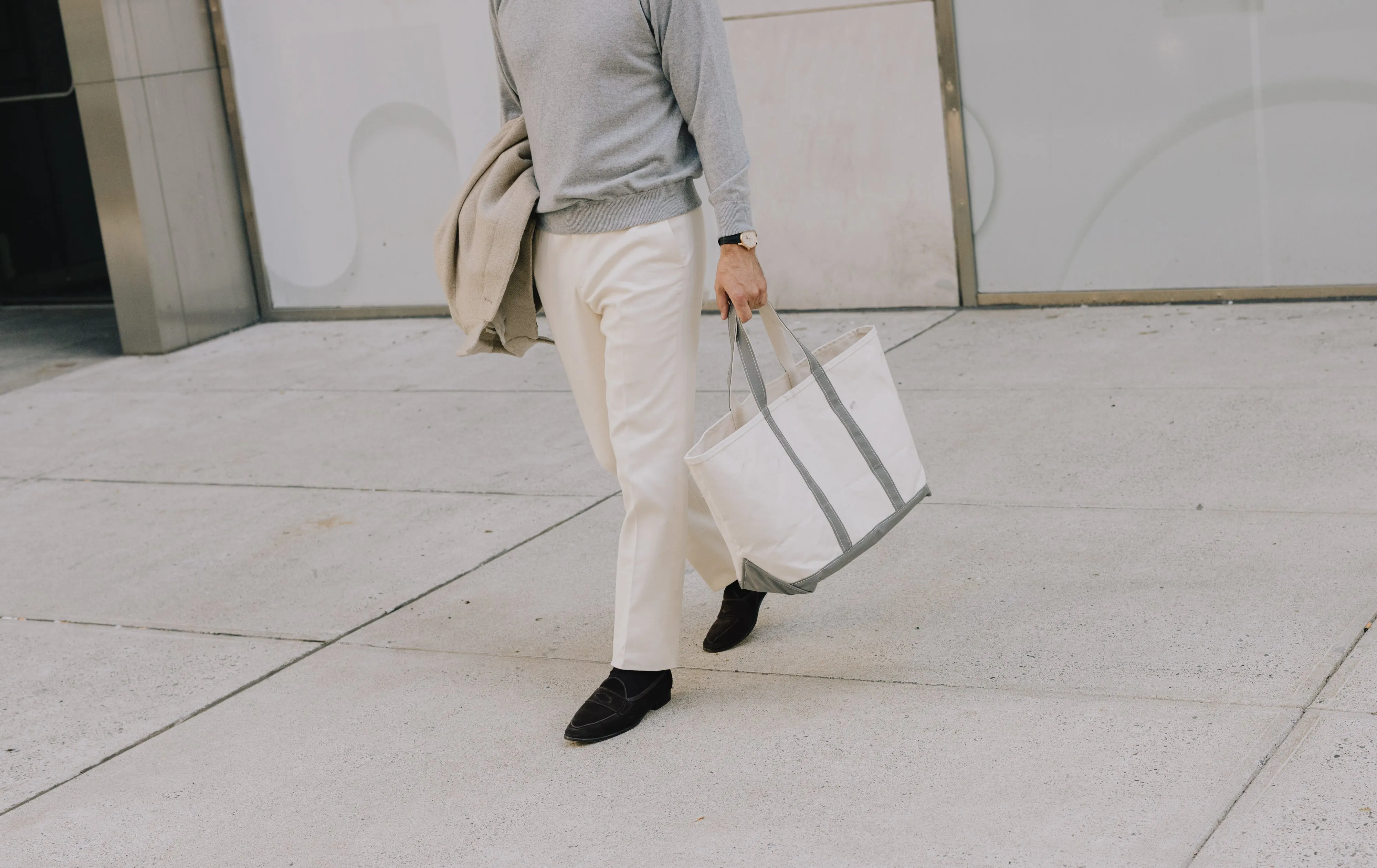 Flat Front Trouser in Natural Canvas