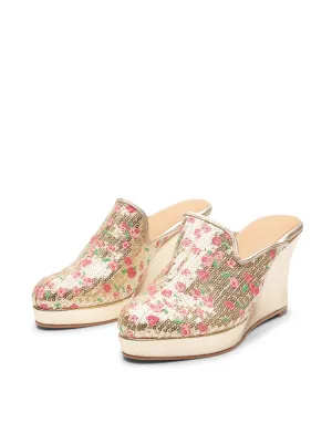 Floral Sequinned Babouche Platforms