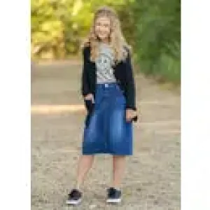 Girls Raw Hem Denim Midi Skirt