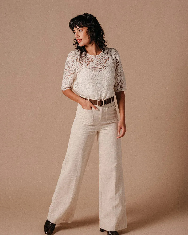 Grace & Mila Layton Ecru wide leg cord trousers