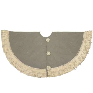 Handmade Christmas Tree Skirt in Recycled Wool - Gray with Fringe Border - 60"