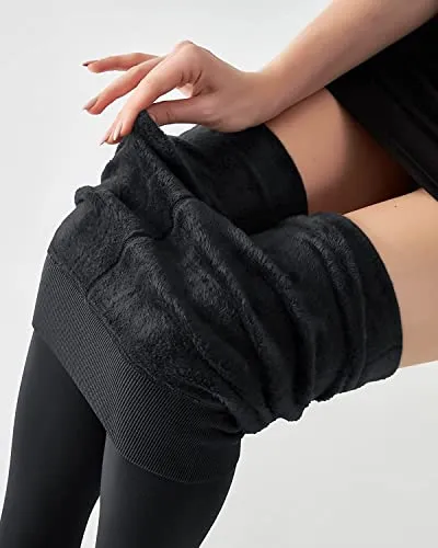 HSR Winter Warm Thermal Fleece Lined Thick Tights Women Slim Fit Leggings Pants Waist Size : 26 to 34 Inch Stretchable (Footed-Black)