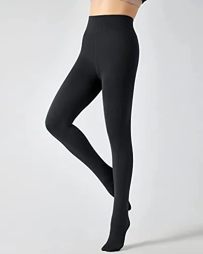 HSR Winter Warm Thermal Fleece Lined Thick Tights Women Slim Fit Leggings Pants Waist Size : 26 to 34 Inch Stretchable (Footed-Black)