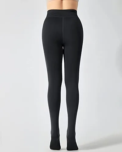 HSR Winter Warm Thermal Fleece Lined Thick Tights Women Slim Fit Leggings Pants Waist Size : 26 to 34 Inch Stretchable (Footed-Black)