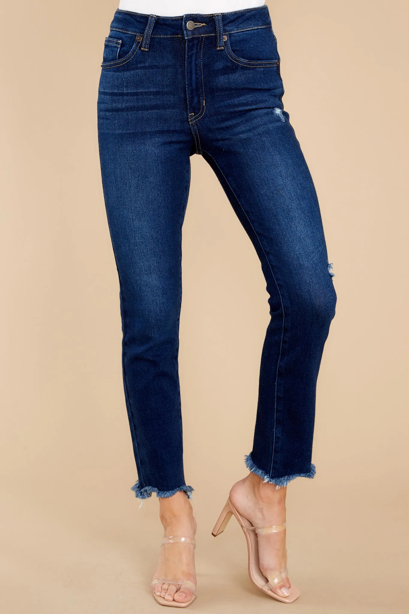 Just The Right Time Dark Wash Distressed Jeans