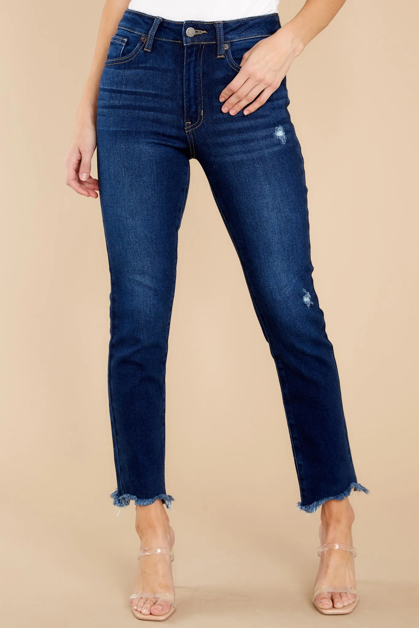 Just The Right Time Dark Wash Distressed Jeans