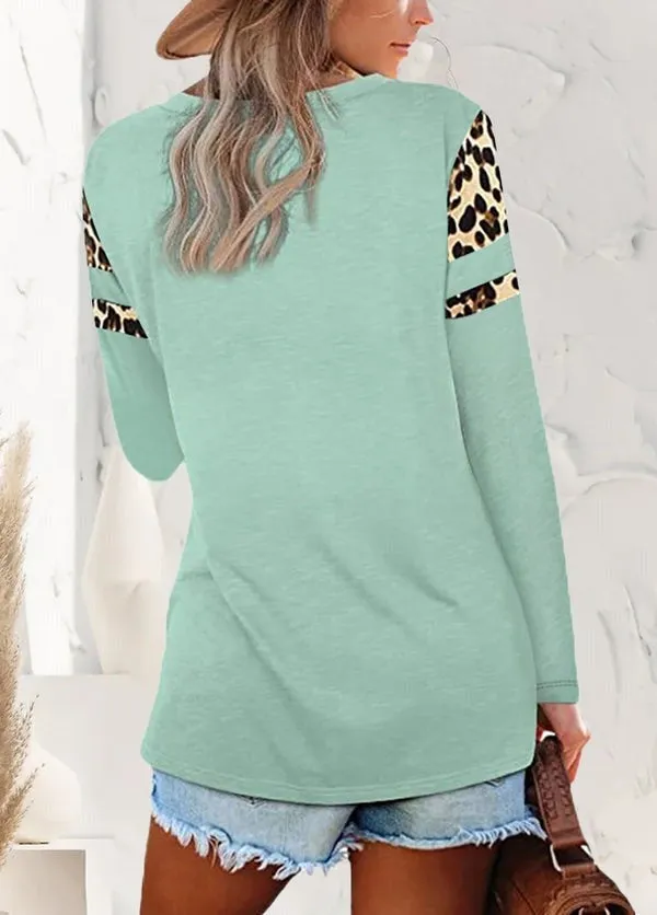 Leopard Print Pocket V-Neck Top