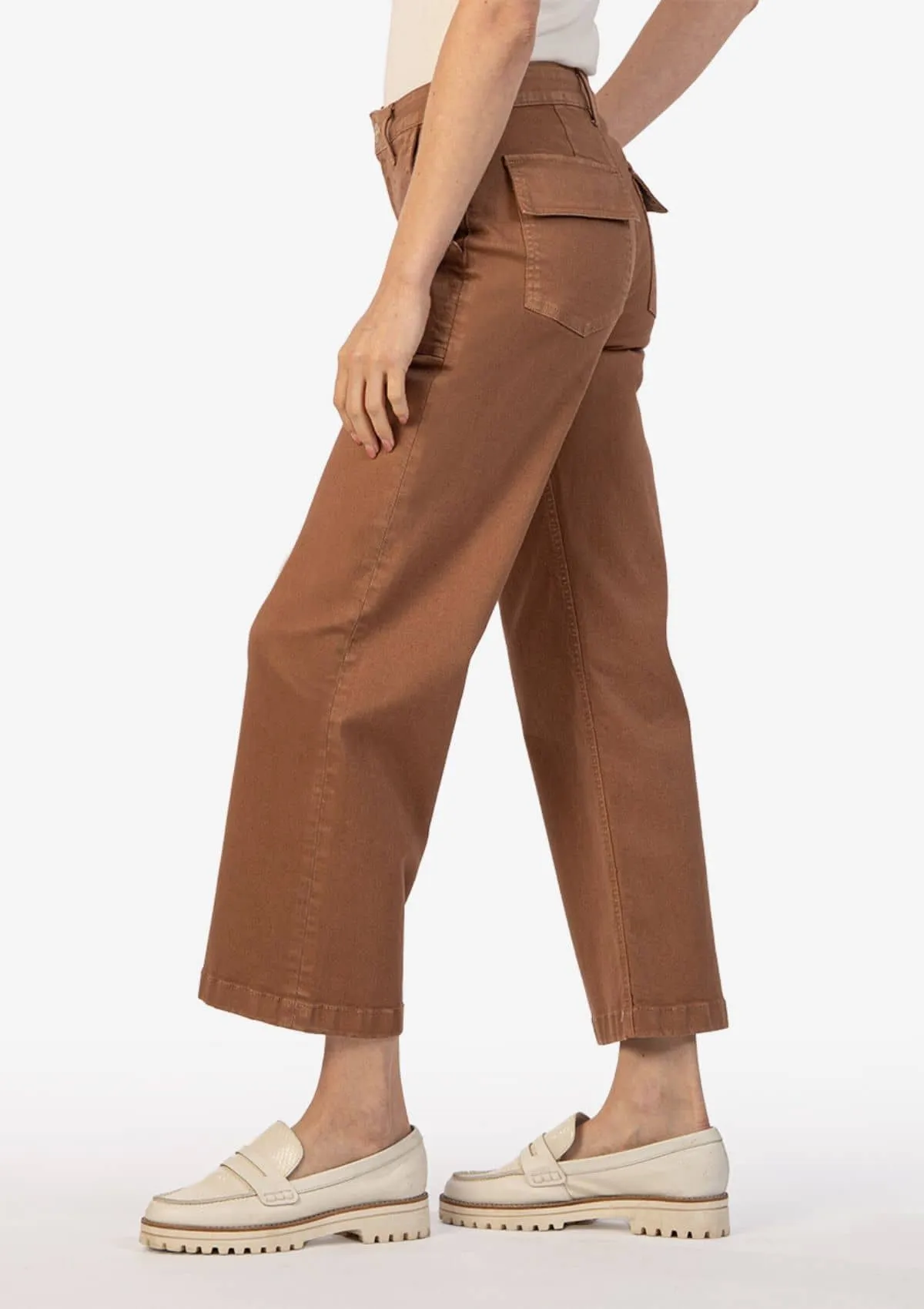 Meg Wide Leg Pants with Pork Chop Pockets - Mocha