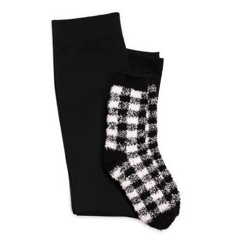 Muk Luks Women's Legging/Cozy Sock Set Assorted Black/White