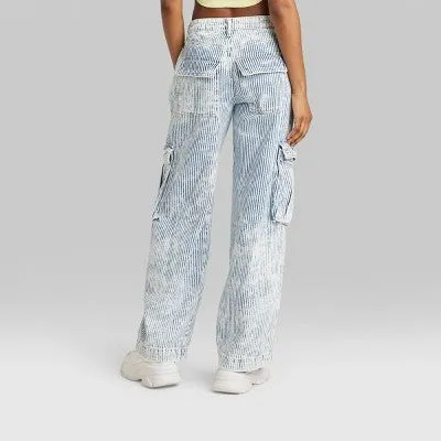 New - Women's Mid-Rise Cargo Baggy Wide Leg Utility Jeans - Wild Fable