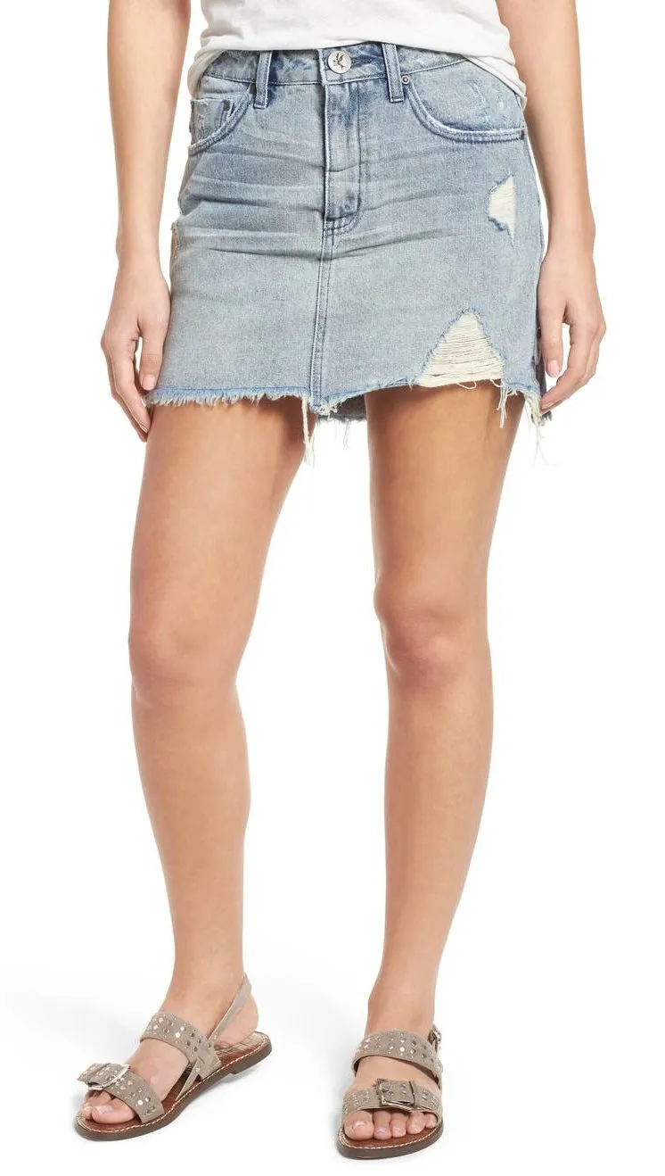 One Teaspoon 2020 High Waist Denim Mini Skirt Blue Storm