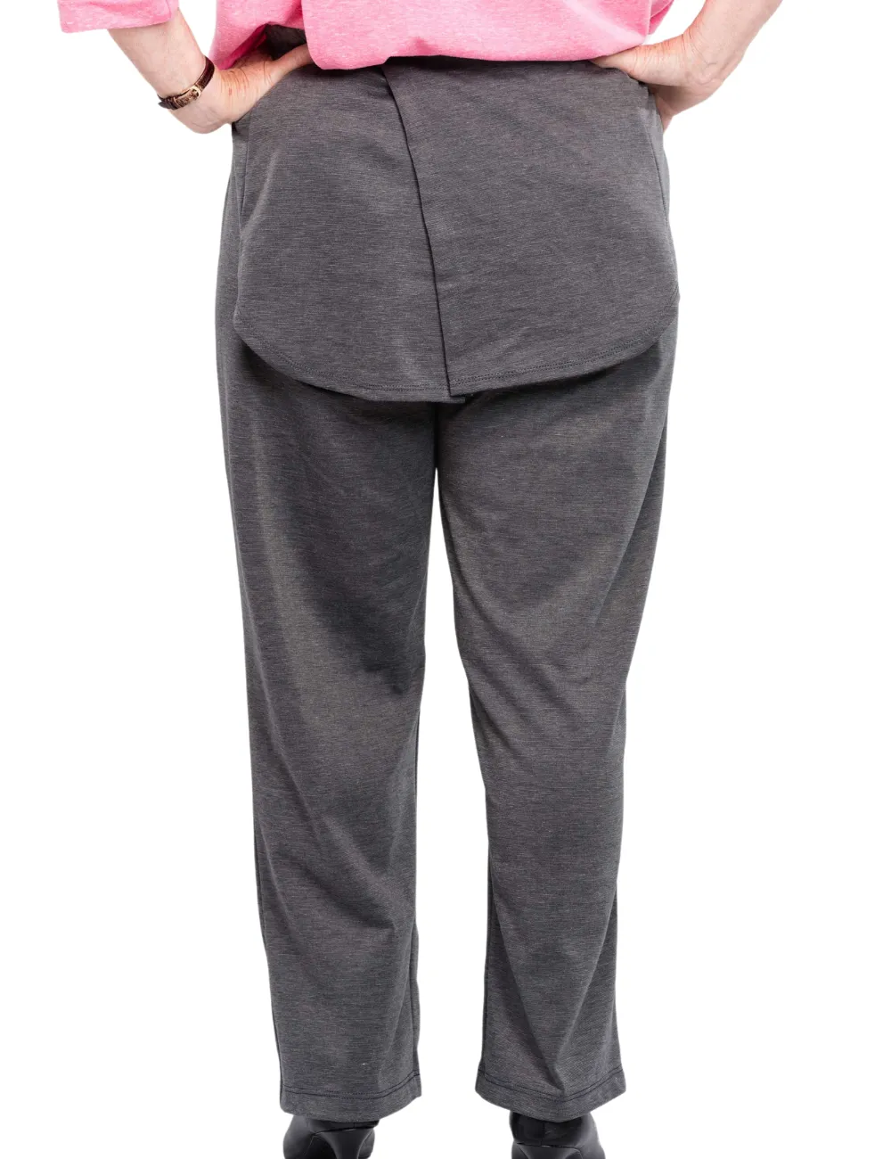 Petite Length - Adaptive Ladies' Cozy Knit Open Back Pants - Dark Grey