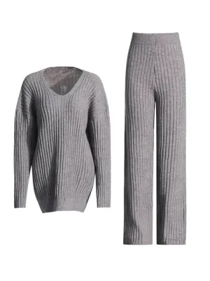 Pre Order:  Comfy Knitted V-Neck Top   Pants Set