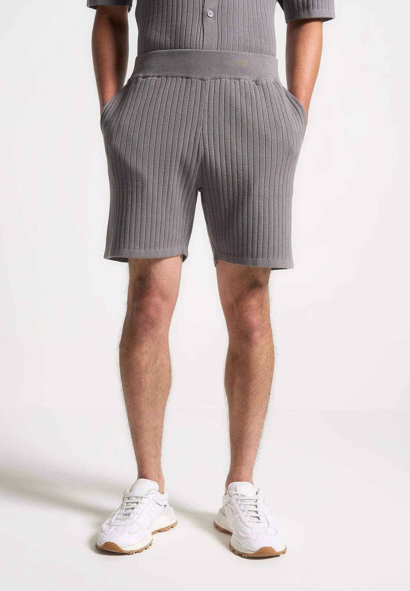 Ribbed Knit Shorts - Grey