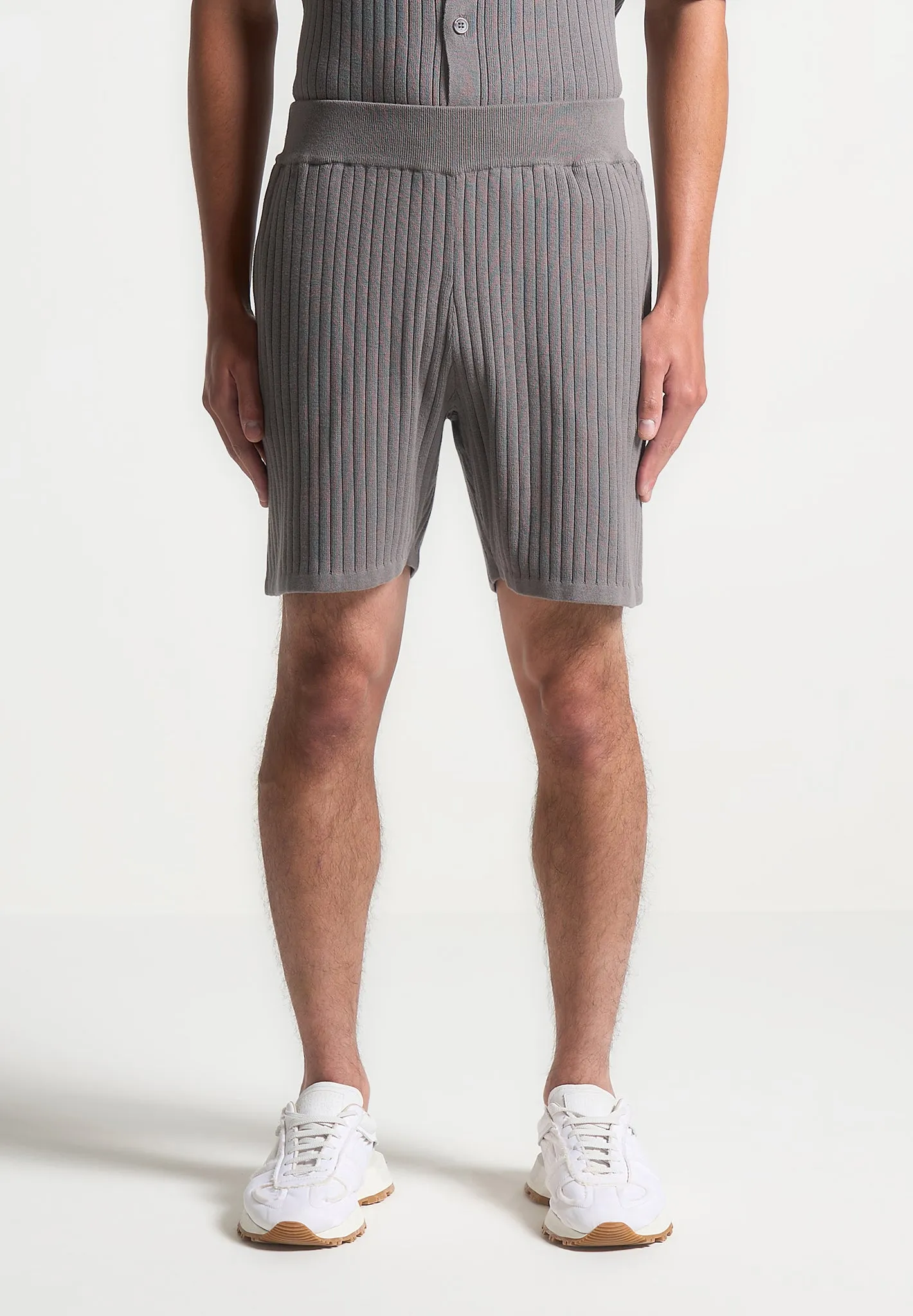 Ribbed Knit Shorts - Grey