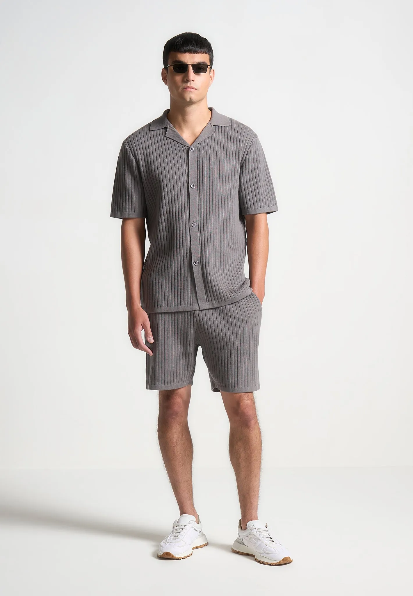 Ribbed Knit Shorts - Grey