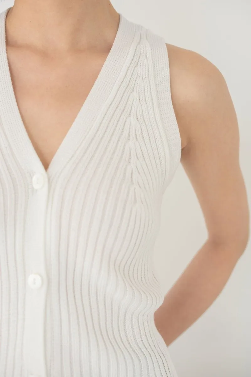 V-Neck Knit Vest in White