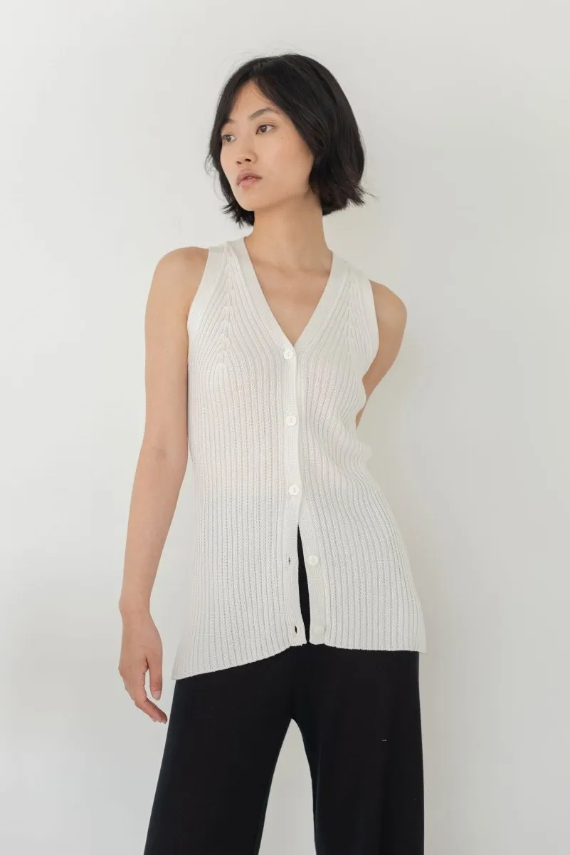 V-Neck Knit Vest in White