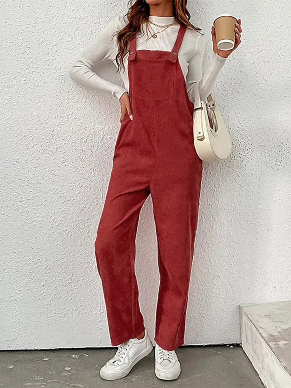 Women's Red Wide Leg Corduroy Dungarees