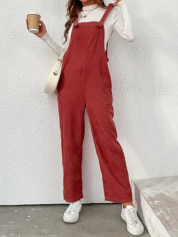 Women's Red Wide Leg Corduroy Dungarees