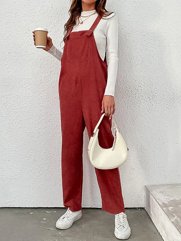 Women's Red Wide Leg Corduroy Dungarees