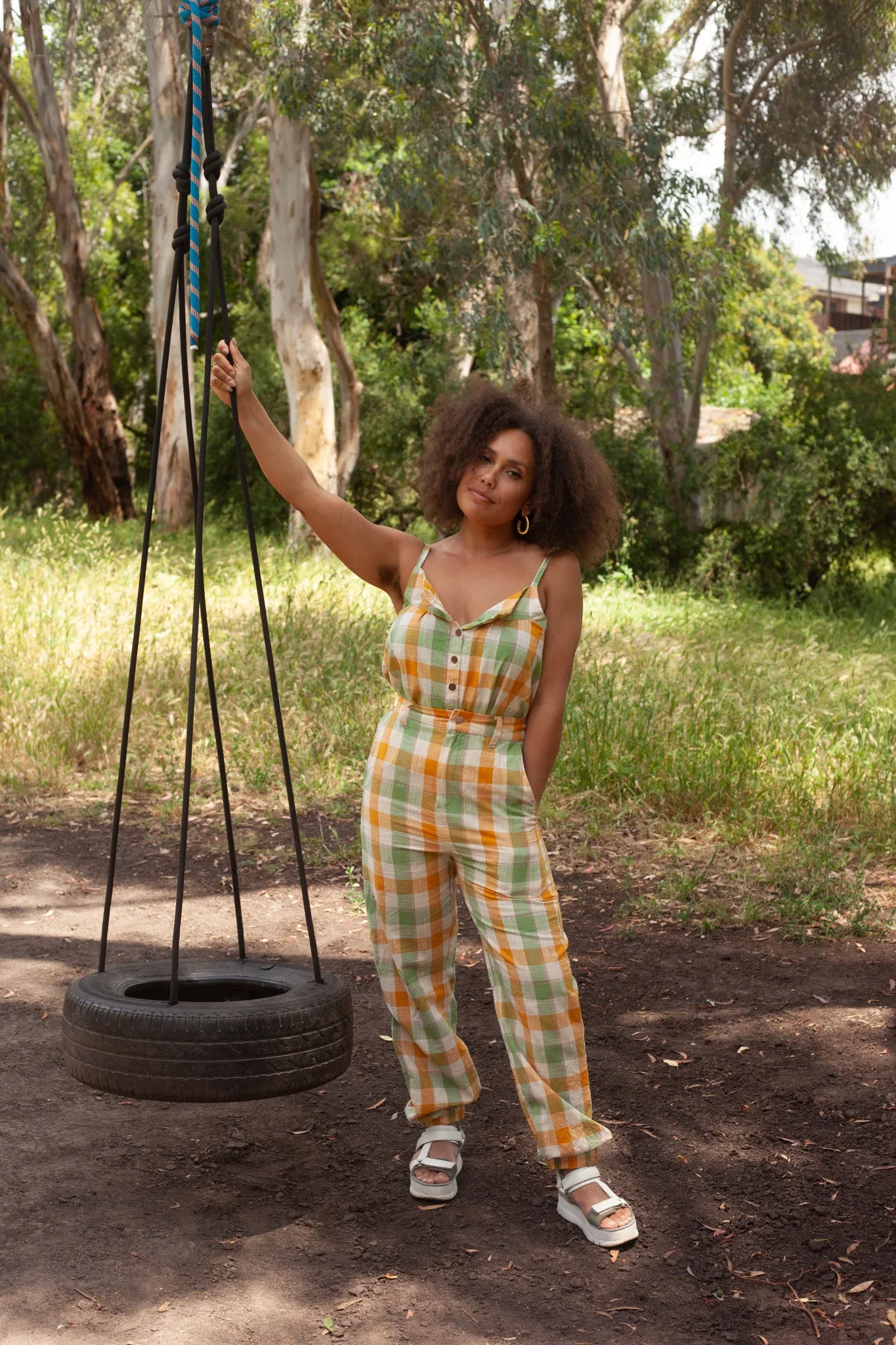 Yellow Green Gingham Jogger Jeans