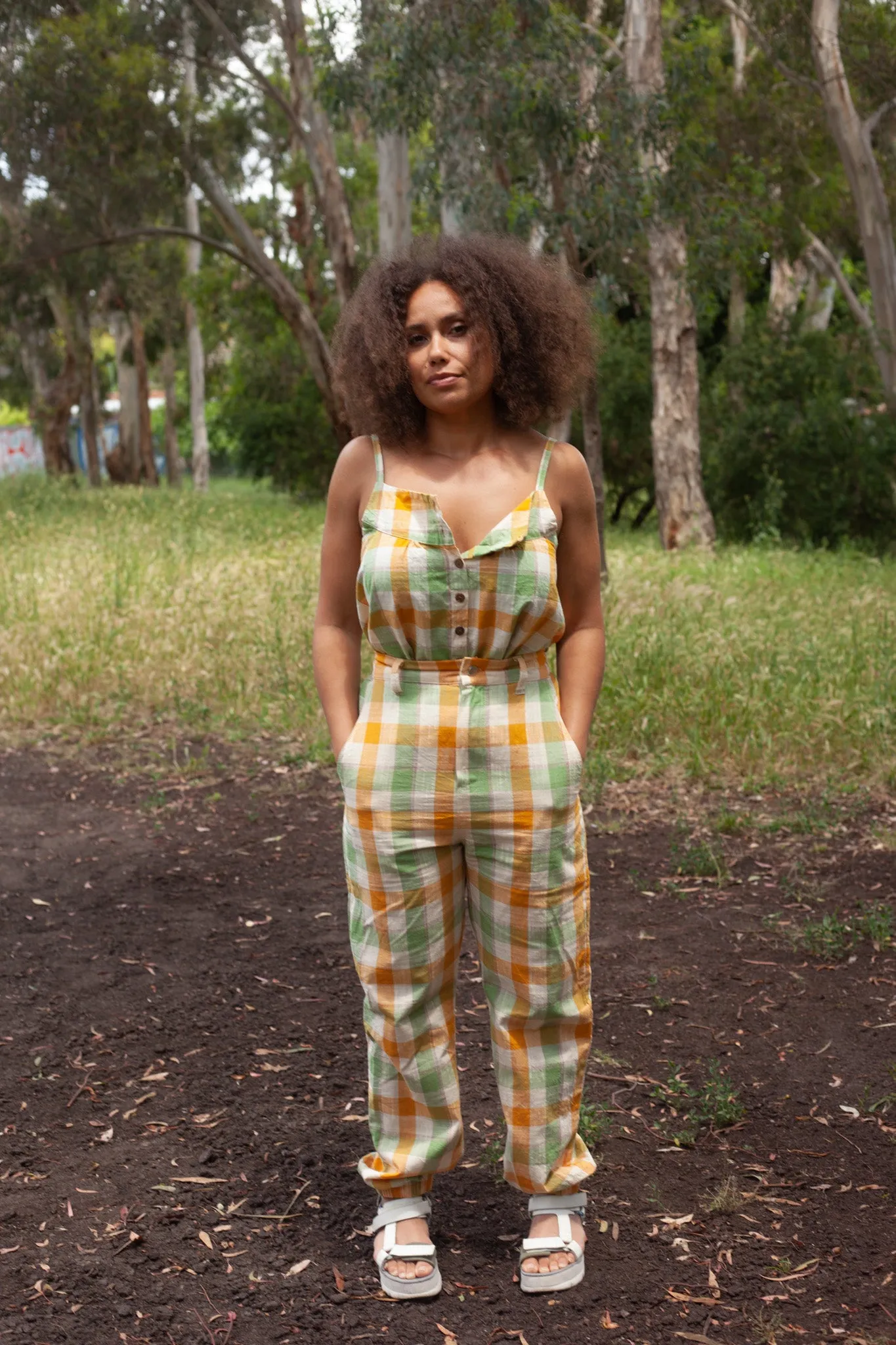 Yellow Green Gingham Jogger Jeans