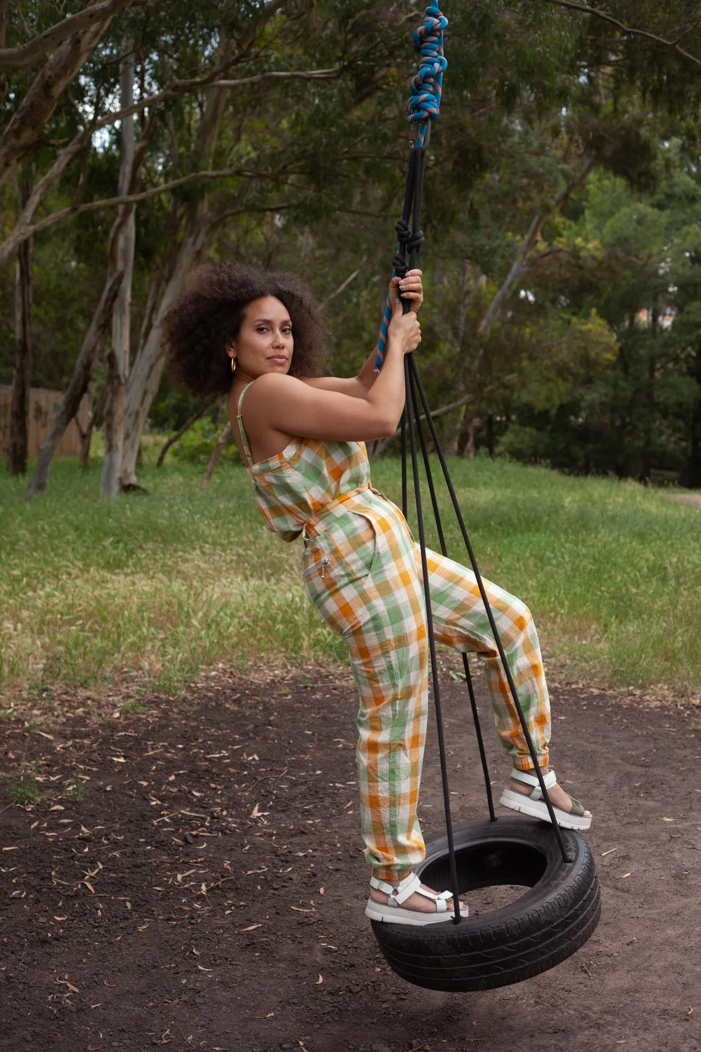 Yellow Green Gingham Jogger Jeans