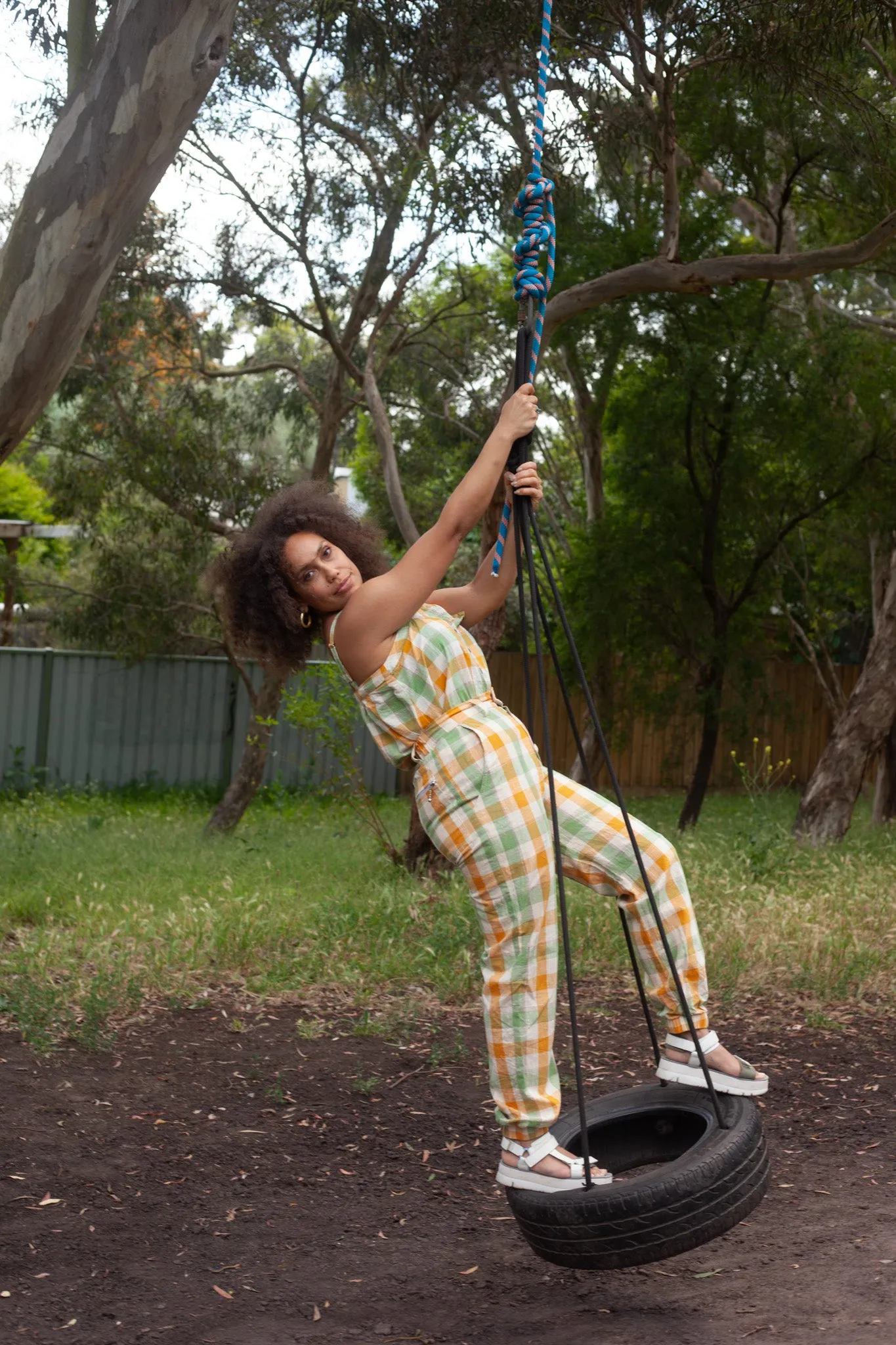 Yellow Green Gingham Jogger Jeans